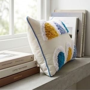 Housse de coussin moderne en chenille, motif géométrique abstrait, broderie artisanale, blanc, bleu, jaune, décoration intérieure – Grande Vente - Product Image 6