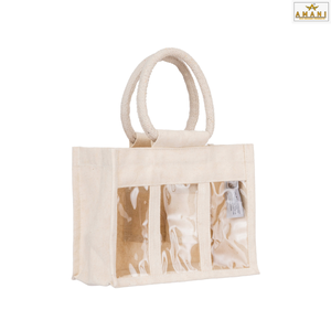 Sac à main en toile de coton durable avec plusieurs compartiments et fenêtre en PVC, sac de rangement coloré - Product Image 1