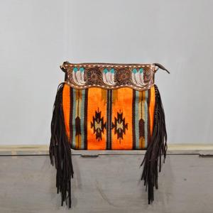Bolso de Hombro Bohemio de Cuero Genuino con Patrón Geométrico, Decoración de Borlas, Cierre de Cremallera, Correa Única, para Uso Diario en Todas las Estaciones - Product Image 2