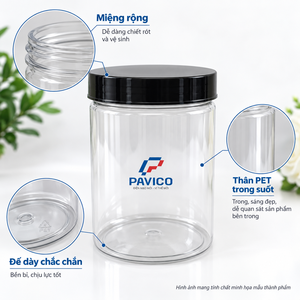 Frasco de Plástico PET Transparente de 750 ml con Boca Ancha y Tapa de Rosca para Envasado de Alimentos Secos y Frutos Secos, Fabricante en Vietnam - Product Image 3