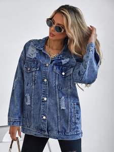 Veste en jean courte pour femme, style vintage, 100% coton, écologique, coupe classique, avec broderie de sequins et boutons, effet délavé, vente en gros - Product Image 6