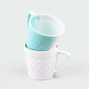 Professional Porcelain Fish Scale Textured Tea Cup Set of 2 Classic Vintage Design with Cute Handle for Tea <b>Mugs</b> - Product Image 1