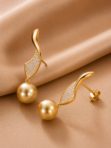 Boucles d'oreilles pendantes de luxe en alliage de zinc plaqué or avec perles et zircone cubique, design goutte d'eau, élégantes pour femme, idéales pour les soirées, coffret cadeau tendance - Product Image 4