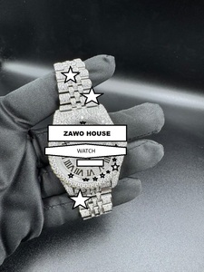 Montre analogique pour homme ZAWO 41 mm en acier inoxydable, diamant Moissanite VVS1, mouvement japonais automatique, vintage, hip-hop, faite à la main, sportive - Product Image 1