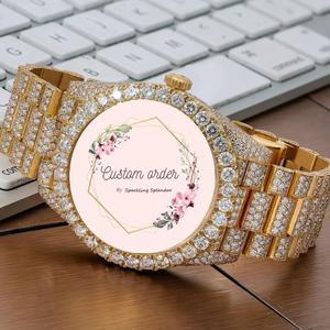 Montre-bracelet de luxe pour homme entièrement sertie de moissanite, mouvement mécanique, style hip-hop premium, montre de marque plaquée or jaune - Product Image 1