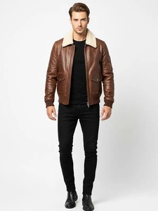 <b>Mens</b> Vintage Brown <b>Leather</b> Bomber <b>Jacket</b> - Product Image 1