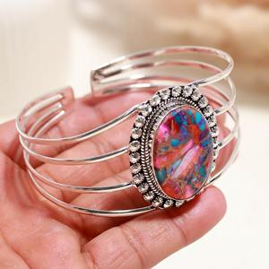 925 Starling Silver Elegant Oval pink oyster Copper <b>Gemstone</b> Adjustable Bangle <b>Bracelet</b> High Quality for Women Jewelry - Product Image 3