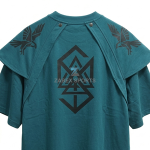 เสื้อยืดคอตตอนสองชั้นแบบหนาพิเศษสำหรับผู้ชาย ทรงหลวมไหล่ตก สไตล์สตรีทแฟชั่น รับผลิตแบบ OEM ODM และสั่งทำตามแบบ - Product Image 2