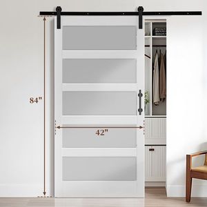 42 In. X 84 In. Unfinished 7FT Barn Door Hardware Kit 5 Panel Tempered Glass Simple Installation-42 In. X 84 In. Sliding Door - Product Image 5