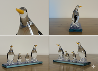 Figurine artisanale en verre Art Déco Famille de pingouins – Décoration de luxe pour la maison, cadeau, objet de décoration pour salon, mariage, anniversaire, Saint-Valentin