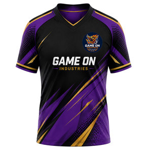 Game On Industries Men's V-Neck Soccer Jersey Sublimated Moisture Wicking Purple Black Gold <b>Athletic</b> Fit Short Sleeve - Product Image 1