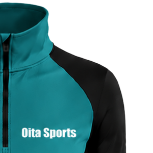 Women Quarter Zip Athletic <b>Top</b> Teal Long Sleeve Fitted Sports Training Shirt High Collar <b>Thumbhole</b> Performance Activewear - Product Image 4
