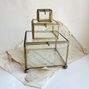 Square Glass Candle <b>Lantern</b> <b>Set</b> With Gold Frame For Home Decoration - Product Image 5
