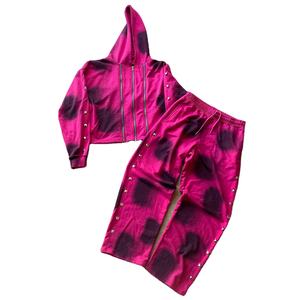 Streetwear surdimensionné sur mesure pour hommes, survêtement de jogging, sweat à capuche baggy avec triple fermeture éclair et strass pour l'hiver - Product Image 3