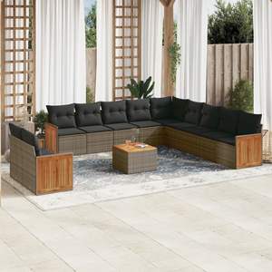 Set Divano da Giardino in Rattan PE Grigio a 12 Pezzi con Piedini Regolabili - Arredamento da Esterno Confortevole ed Elegante - Product Image 1
