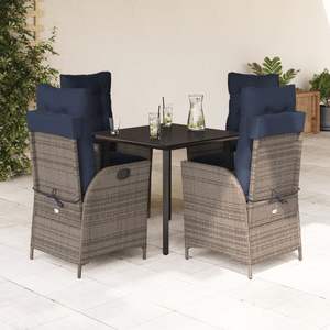 5 Piece Gray Poly <b>Rattan</b> Patio Dining Set with <b>Cushions</b> Elegant <b>Garden</b> Sets - Product Image 1