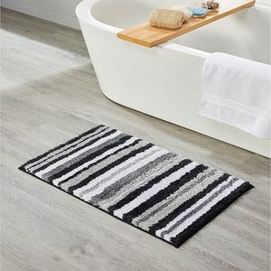 Tapis de bain antidérapant en microfibre lavable, design rayé noir et blanc, tufté, personnalisé en usine, pour salle de bain, 2026 - Product Image 1