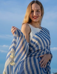 Sari de Bambú y Algodón KV Midnight Mirage Stripes con Blusa sin Coser, para Fiesta, Sin Arrugas, de Secado Rápido - Product Image 5