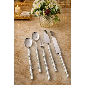 High Mirror Polish Dishwasher Safe Wedding Cutlery Classic Style Bamboo Design Metal <b>Flatware</b> <b>Set</b> - Product Image 1