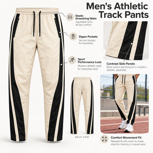 Pantalones Deportivos para Hombre, con Franja Lateral en Contraste, Cintura Elástica con Cordón, Bolsillos con Cremallera, Ropa Deportiva al por Mayor - Product Image 6