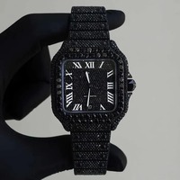 Montre pour homme de 42 mm avec cadran noir, entièrement automatique, chiffres romains, diamants Moissanite VVS, sertie de diamants, pour la mode masculine