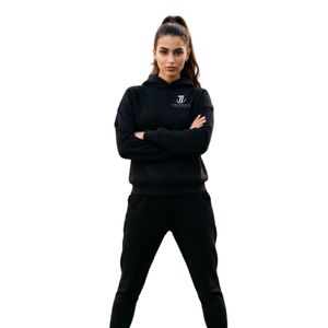 Women's <b>Black</b> <b>Hoodie</b> and Jogger Pants Two Piece Casual Athletic Tracksuit Set - Product Image 1