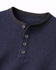 <b>Mens</b> Waffle <b>Henley</b> <b>Long</b> <b>Sleeve</b> Thermal T Shirt Navy Blue Casual Button Neck Winter Wear Top Cotton Slim Fit Breathable Fabric - Product Image 5