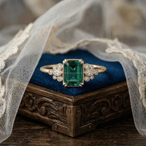 Anillo de Compromiso de Lujo para Mujer, con Zafiro Verde Redondo de 1ct, Corte Ovalado, Moissanita VVS, Plata de Ley 925, Chapado en Oro - Product Image 2