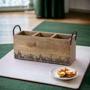 wooden cutlery stand <b>storage</b> holder utensil organizer spoon fork knife <b>kitchen</b> countertop rustic wood box - Product Image 6