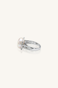 Pearl and <b>Cz</b> <b>Ring</b> in 92.5 Sterling Silver KLSR-11881 - Product Image 2