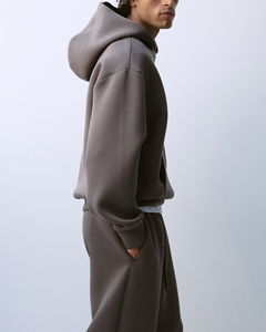 Conjunto Deportivo Informal para Hombre, Sudadera Holgada con Capucha y Pantalones Deportivos de Color Taupe Sólido, Conjunto de Dos Piezas - Product Image 6