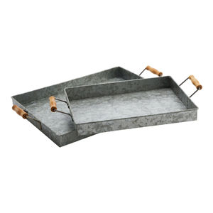 Bandeja Cuadrada de Metal Galvanizado con Asas de Madera, Decoración Rústica para Servir, Decoración Duradera de Metal para el Hogar y la Cocina en Venta - Product Image 4