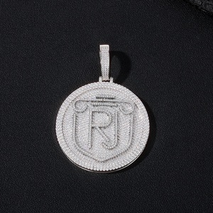 925 Silver Lab-Grown Diamond Royal Crest Pendant for Men Iced Out Round <b>Medallion</b> Necklace Certified Diamond Luxury Jewelry - Product Image 3