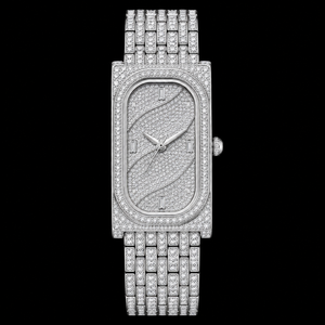 Montre de luxe pour femme avec diamants, cadran rond 30 mm, mouvement à quartz analogique, boîtier en cristal saphir, style « Iced Out » argenté - Product Image 1