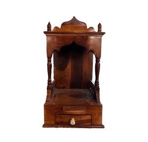 Handcrafted Modern Small Solid Wood Pooja <b>Mandir</b> | Open Tabletop Home Temple for Living Room & Apartment | Jodhpur Export - Product Image 1