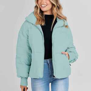 Veste matelassée à capuche pour femme, coupe classique, manches longues, matelassage chaud, fermeture éclair sur le devant, rembourrage léger, intérieur confortable, écologique - Product Image 4