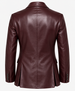 <b>Men's</b> Luxury Maroon <b>Leather</b> <b>Blazer</b> Double Breasted Tailored Fit Six Button Closure for Lapel Italian Style Anti-shrink - Product Image 2