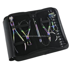 Kit d'outils d'extension de cheveux de salon ensemble avec étui tirant crochet et coupe pinces à ciseaux I pointe et pointe plate pince à cheveux pour Micro anneau - Product Image 1