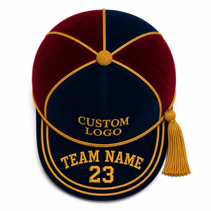 2026 High Quality Custom Embroidered Honours Velvet Cap <b>Navy</b> Red Gold Trim Tassel Team Name Unisex Colour Block Sporty - Product Image 3