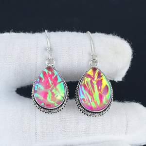 Pendientes de Plata de Ley 925 con Ópalo de Fuego Australiano Triple, Joyería Hecha a Mano, Pendientes Colgantes para Mujer, Venta al por Mayor - Product Image 5