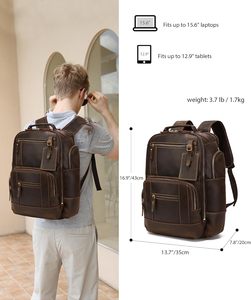 OEM Custom Men Vintage Leather Laptop <b>Backpack</b> 24L Hiking Travel <b>Backpack</b> - Product Image 2
