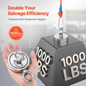 Kit per Pesca Magnetica con Magnete Potente 1000 LBS/454 Kg, Forza di Trazione Bilaterale, Strumenti e Accessori per Pesca Magnetica in Neodimio - Product Image 2