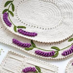 Charming Crochet Lavender Flower Coasters Set Cream PurpleHandmade Cotton Yarn Heat Resistant Boho <b>Kitchen</b> Tea Coffee Decor - Product Image 4
