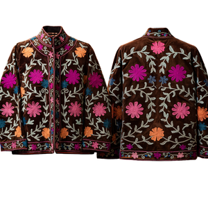 Veste bomber brodée artisanale de qualité supérieure pour femmes, en velours, avec broderie florale - Product Image 1