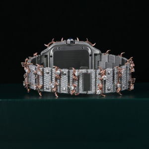 Reloj de pulsera de lujo mecánico de dos tonos con esfera cuadrada y números romanos de moissanita, completamente cubierto de diamantes, estilo hip hop, del fabricante. - Product Image 3