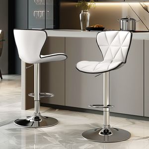 Set of 2 Swivel <b>Adjustable</b> Counter Height Barstools with Back and PU Leather White <b>Bar</b> <b>Stools</b> - Product Image 1