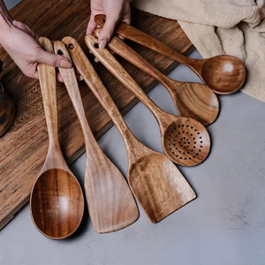 Espátula de Madera de Acacia Hecha a Mano con Mango Largo, Cuchara de Cocina Ecológica y Sostenible - Product Image 4