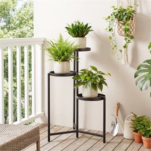 Support à plantes en métal à 3 niveaux, noir, antirouille, étagère d'angle avec pieds anti-rayures - Product Image 4