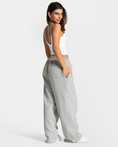 Pantalones Deportivos Casuales de Pierna Ancha para Mujer, Cintura Elástica, Color Gris Sólido, Felpa, Corte Holgado, Largos, con Franja Lateral, para Otoño - Product Image 2