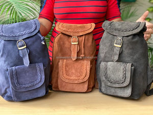 Sac à dos en cuir suédé véritable pour femme, sac à dos fait main, dernier Style - Product Image 6